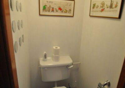 Toilet in a small room; there is no sink.