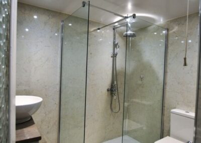 Walk in rain shower with clear glass walls