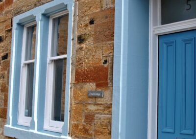 Blue door and window frames