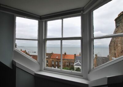 View of sea from bay window