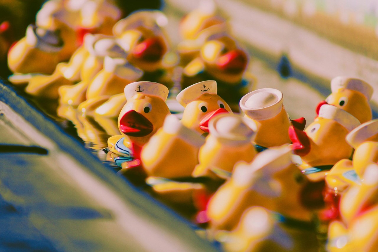 Small plastic ducks dressed like sailors