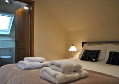 The open door to the en-suite shows a Velux-style roof window above the lavatory.